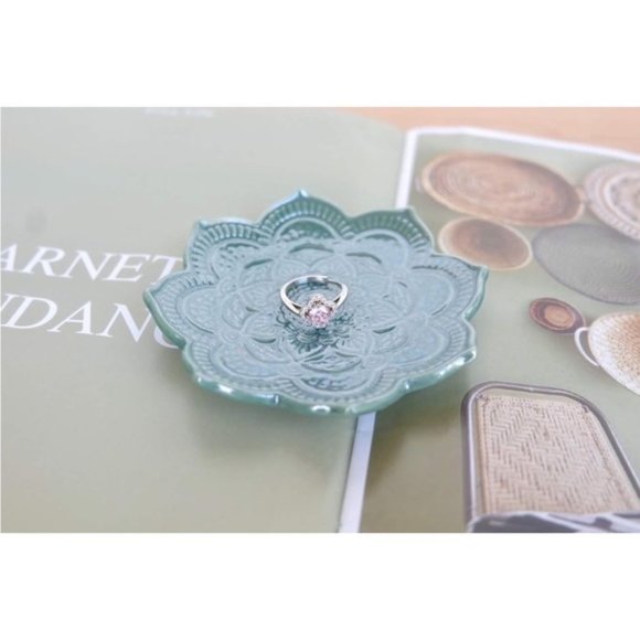 Indie Mandala Floral Boho Hamsa Jewelry Trinket Ring Dish Ceramic Key Holder - Picture 5 of 11